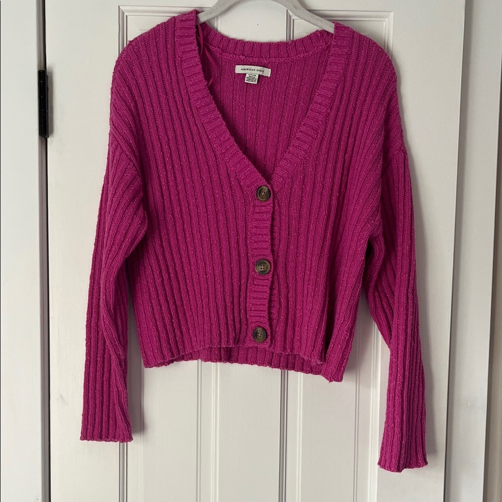 American Eagle Outfitters Fuchsia Ribbed Cardigan